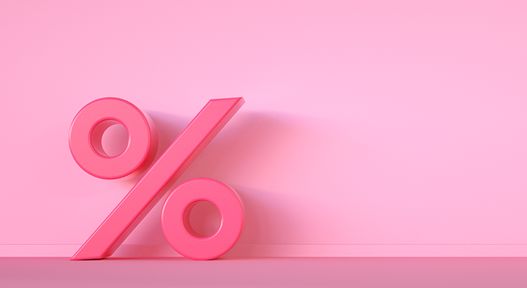 Percentage icon on pink background.